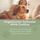 MSM Schwefelpulver für Hunde und Katzen, mit einem hohen Schwefelgehalt (34%), fördert die Mobilität. Der Text hebt Reinheit und Kompostierbarkeit hervor.