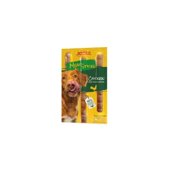 JOSI Hundesnacks für erwachsene Hunde, Hühnergeschmack, mit einem Golden Retriever auf der Verpackung, 95% Fleischanteil, getreidefrei.