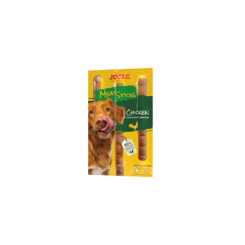 JOSI Hundesnacks für erwachsene Hunde, Hühnergeschmack, mit einem Golden Retriever auf der Verpackung, 95% Fleischanteil, getreidefrei.