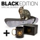 Eine getigerte Katze sitzt auf einem schwarz-grauen Kratzbaum neben einer schwarzen Tasse mit einem goldenen Katzenlogo und einer "CanadianCat"-Box. Text: "BLACK EDITION SPECIAL BUNDLE."