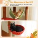 Bild von zwei Katzen in einem Katzenhängemattenbett: eine orangefarbene getigerte Katze in einer grünen Hängematte und eine schwarze Katze in einer roten Hängematte, mit dem Text 'Cat Hammock Bed X2'.