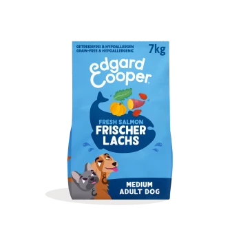 Blaue 7-kg-Edgard-Cooper-Hundefuttertüte — Fresh Salmon / Frischer Lachs, getreidefrei & hypoallergen, Medium Adult Dog