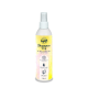 Sprühflasche für trockenes Haustiershampoo mit gelbem und weißem Etikett, beschriftet "Shampoo Dry" für trockenes Fell, 250 ml.