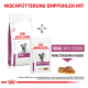 Royal Canin Veterinary Renal Katzenfutterverpackung zeigt eine trockene Tüte und einen nassen Beutel mit der Aufschrift "Renal mit Huhn," mit einem Katzenfoto.
