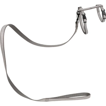 Royal Cat Harness with Reflective Lead gray A gray pet leash with a textured design and adjustable clips at both ends, suitable for dogs or cats.