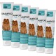 Sechs Tuben OptiPet Shampoo für Hunde, mit einem flauschigen Pomeranian auf dem Etikett, mit Text in mehreren Sprachen, der das Produkt beschreibt.