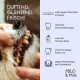 Kanister beschriftet "Milo & Mia Daily Bites Dental Care" mit hervorgehobenen Vorteilen: Wirksamkeit, Bioverfügbarkeit, Benutzerfreundlichkeit und Geschmack.