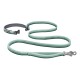 Ein grün-graues Hundeleinen-Set von Ruffwear, mit einem gepolsterten Halsband und einer dehnbaren Leine mit einem Metallclip.