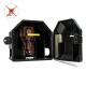 Eine schwarze Nagetierfalle mit offenem Deckel, die den Mechanismus im Inneren zeigt, und einem 'keine Ratten'-Symbol in der Ecke.