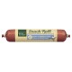 Real Nature Snack Roll für Haustiere, mit Lachs, Geflügel und Rind, 76% Fleischanteil, beschriftet in Deutsch und Englisch.