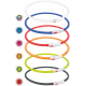 Colliers pour animaux colorés dans diverses teintes, y compris blanc, bleu, rouge, orange, jaune et noir, avec des boutons marche/arrêt visibles.