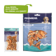 Twee verpakkingen huisdiervoeding: links "PREMIERE. Snack It" kip traktaties; rechts "PREMIERE. Fish" met kip en vis, met een groene banner.