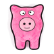 Ein süßes, rosa, schweinchenförmiges Plüschtier mit einem lächelnden Gesicht und großen Augen, mit einer gesteppten Textur und schwarzem Rand.