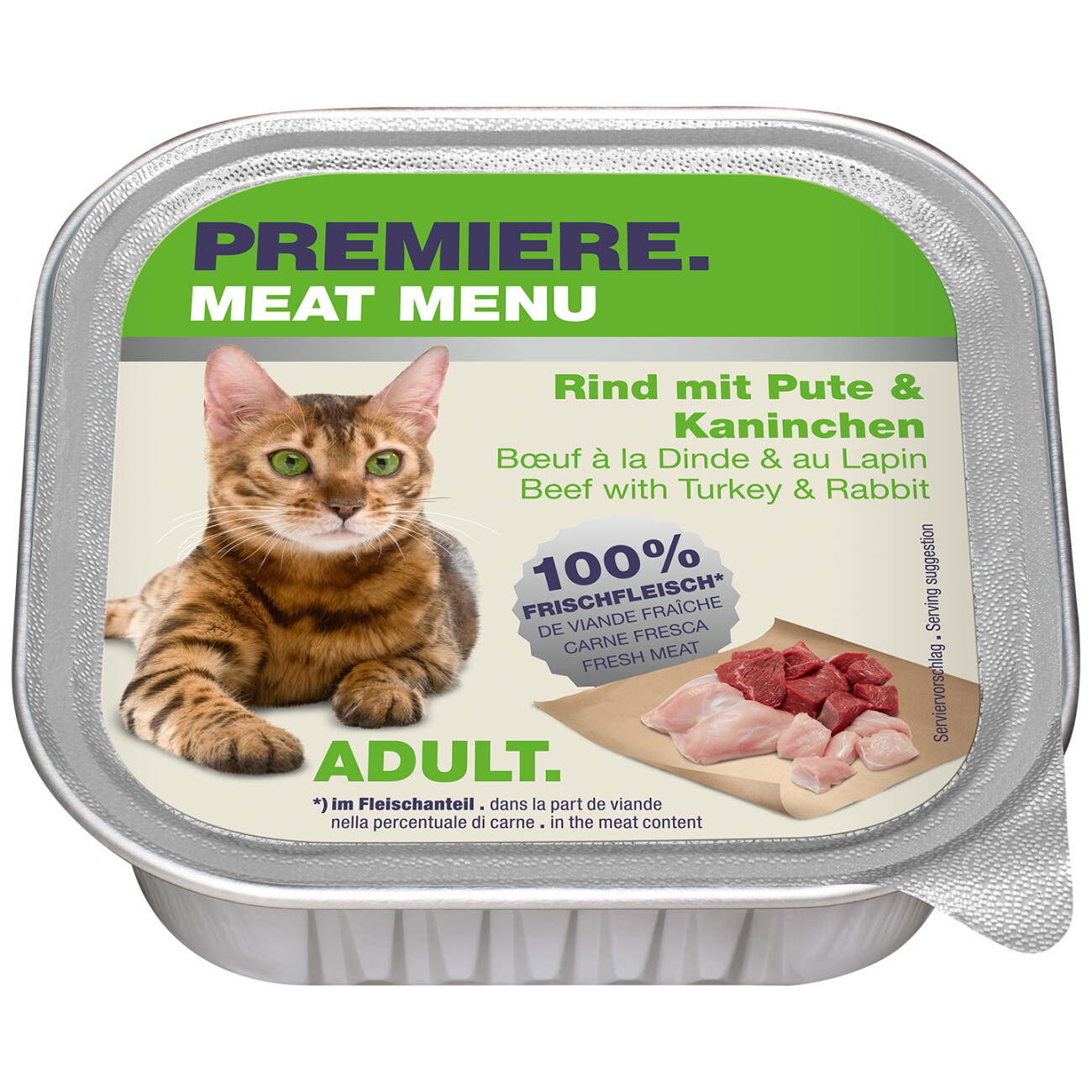 PREMIERE Meat Menu Nassfutter Katze Adult Rind mit Pute und Kaninchen 16x100 g