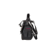 Schwarze Leckerlitasche für Haustiere mit verstellbarem Riemen, mit einer Fronttasche und dem Text "WILD HAZEL" in Pink.