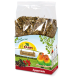 Eine Tüte JR FARM Vogelfutter für Agaporniden, die zwei Liebesvögel auf einem Ast zeigt und Frische sowie Zutaten hervorhebt.