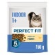 Perfect Fit Indoor 1+ Katzenfuttertüte, 750 g – 'Reich an Huhn' (reich an Huhn), Krokettenbild und Katzenfoto.