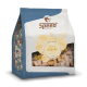 Verpackung des Speed Tropical Banana Horse Snacks mit einem klaren Fenster, das den Snack im Inneren zeigt, mit einer Bananenillustration und Text.