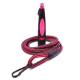 Schwarze und pinke geflochtene Hundeleine mit schwarzem Griff, der einen pinken Griffbereich und einen Metallclip aufweist.