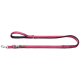 Rosa Hundeleine mit gepolstertem Griff und Metallclip, mit einem grünen Anhänger.