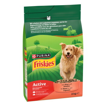 PURINA Friskies Active Trockenfutter Hund, Adult, mit Rind und Gemüse 3 kg