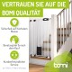 Bomi Haustiersicherheitsgitter oben an der Treppe, das Sicherheit, Kundenservice und Kaufberatung betont.