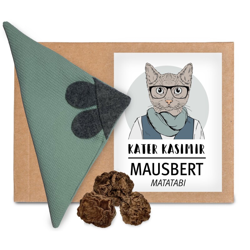 Kater Kasimir Mausbert - Die 2-in-1 Spielmaus für Katzen, handgemacht aus BIO-Baumwolle und Matatabi-Füllung