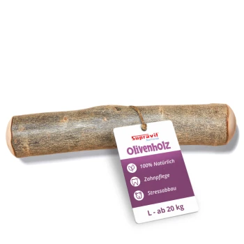 Ein natürlicher Holz-Kauspielzeug für Haustiere, mit einer strukturierten Oberfläche und abgerundeten Enden, vor einem weißen Hintergrund.