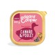 Emballage de nourriture pour chien Edgard Cooper, 300g, avec un fond rose et une silhouette de canard et le texte "CANARD & POULET" (Canard & Poulet), sans céréales.