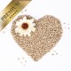 Eine herzförmige Anordnung kleiner beiger Samen mit einer weißen Blume oben, mit einem goldenen "PREMIUM"-Banner in der Ecke.
