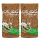 Zwei 12,5 kg Säcke Dr. John Hypoallergen Aktiv-Hundefutter, mit einem aktiven Hund und einer Hervorhebung von 30% Protein und 20% Fett.