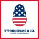 Logo łapy w stylu flagi amerykańskiej nad polskim tekstem „WYPRODUKOWANO W USA” i mniejszym „Z MATERIAŁÓW POZYSKIWANYCH GLOBALNIE”