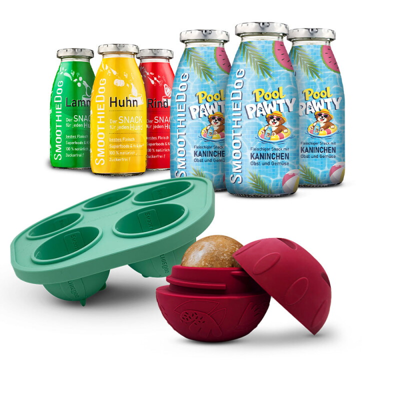 SmoothieDog Summer-Edition 3x 250 ml + Klassik-Paket 3x 250 ml + Schleckball 1 Stück