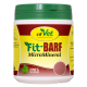 Behälter von cdVet Fit-BARF MicroMineral, ein natürliches Haustier-Nahrungsergänzungsmittel, mit einem grünen Deckel und gelbem Etikett mit dem Text '100% NATUR'.