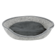 Graues Haustierbett mit einem weichen, dunkelgrauen Kissen innen, mit einem Reißverschlussrand für einfaches Reinigen.