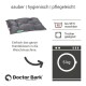 Graues Hundebett mit gepolstertem Design, beschriftet mit "Doctor Bark," mit Waschhinweisen: maschinenwaschbar bis 95°C und trocknergeeignet.