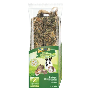 MultiFit Nature Grain Free daisy herb sticks pack for small pets; shows rabbit and rodents; label 2 Sticks