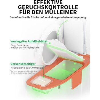 Petkit Geruchskontroll-Mülleimer mit versiegeltem Behälter und ammoniakneutralisierendem Deodorant für eine frische, geruchsfreie Umgebung.