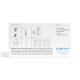 Rückseite der Tollwut-Schnelltestpackung für Hunde/Katzen: Schrittdiagramme, ‚10 min‘, Ergebnisbeispiele, Inhaltsverzeichnis und getTested-Logo