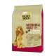 Tüte Select Gold Medium Adult Hundefutter, 11-25 kg, mit der Aufschrift "Sensitive" und Zutaten aus Lamm und Reis, mit einem Hundebild.