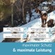 Bergziege im Schnee mit Merkmalen: "5.600mAh," "Wetterfest -20° bis +60°C," "6 Monate Batterie," "IP66 bewertet."