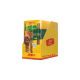 Verpackung für Hundeleckerlis mit einem golden retriever, der sich die Nase leckt, beschriftet mit "Fleischstangen Huhn", mit 95% Fleischgehalt.
