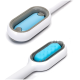 Eine Haustierpflegebürste mit einem weißen Griff und einer blauen Gummimatte, die zwei verschiedene Bürstenköpfe für vielseitige Verwendung bietet.