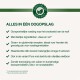 Huisdiervoeding advertentie met groen en wit ontwerp, met nadruk op natuurlijke ingrediënten, graanvrije recepten, en geen toegevoegde suikers of conserveermiddelen.