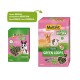 Deux emballages de 500g de snacks MultiFit Green Loops pour petits animaux : vert avec des cœurs et rose avec des images d'animaux, présentant un nouveau design.