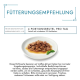 Image de nourriture pour chats avec une assiette de nourriture humide, comportant le texte : "Fütterungsempfehlung - 4 Portionsbeutel pro Tag, verteilt auf mindestens 2-3 Mahlzeiten."