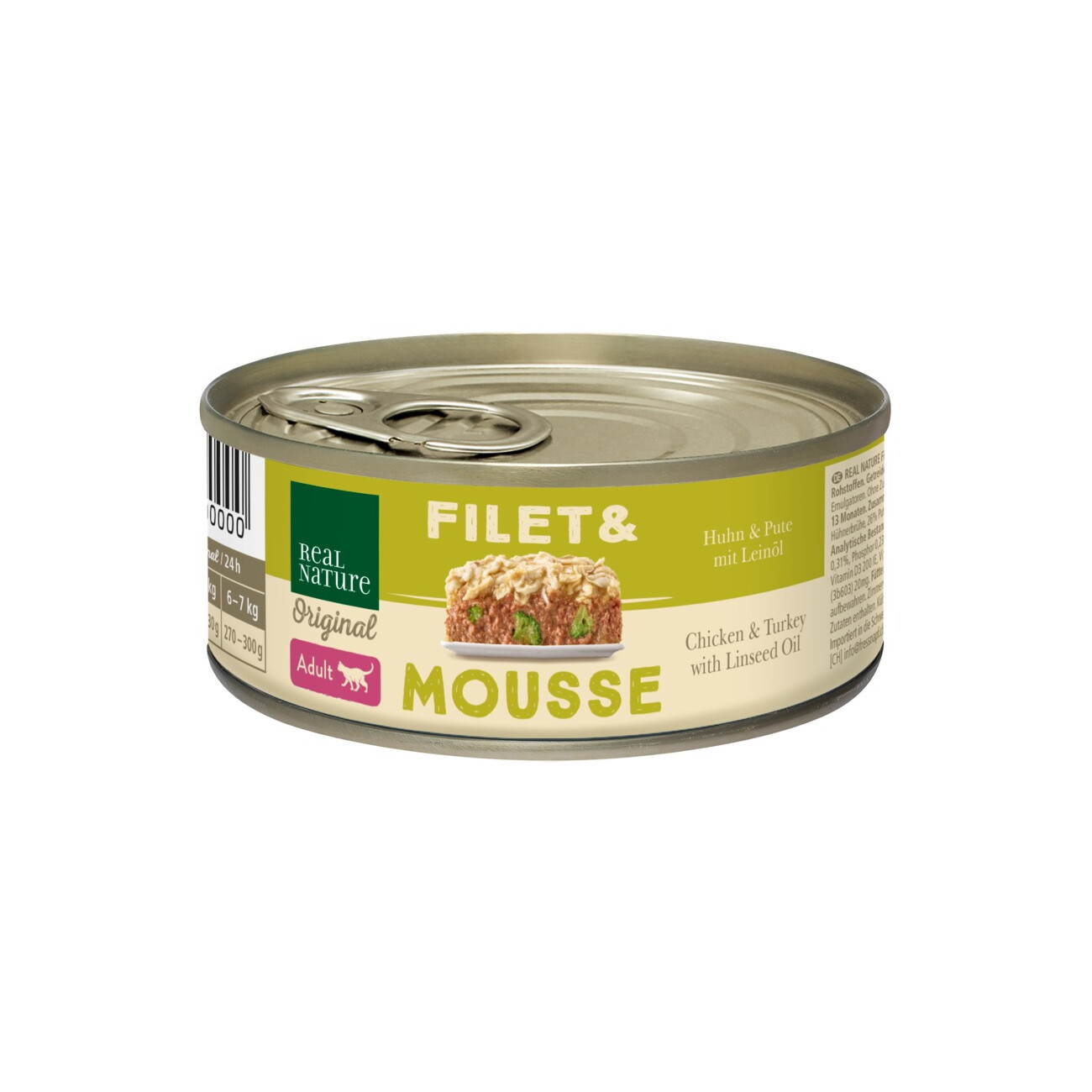REAL NATURE Original Nassfutter Katze, Adult, Filet & Mousse Huhn und Pute mit Leinöl 6x85 g