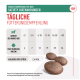 Bild eines Fütterungsempfehlungsdiagramms für Hundesnacks, das die täglichen Portionsgrößen basierend auf dem Gewicht des Hundes detailliert, mit 2,6 kcal pro Stück.