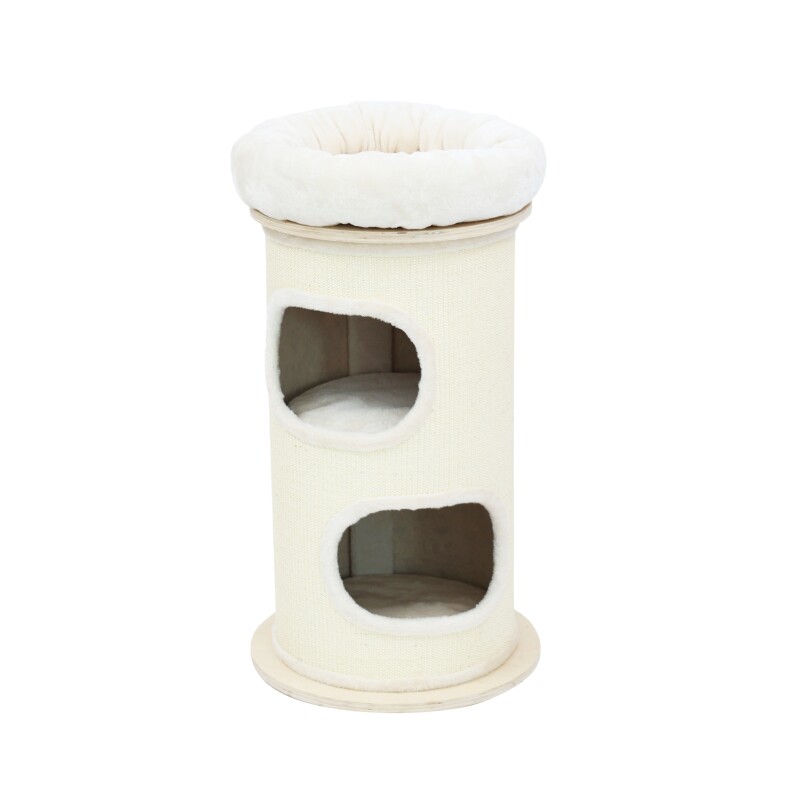PetRhein Bamboo Tower L Kratztonne 89 cm – Kratzbaum | Bambus und Sisal mit zwei Kuschelhöhlen und Aussichtsplattform, Durchmesser 48 cm,...