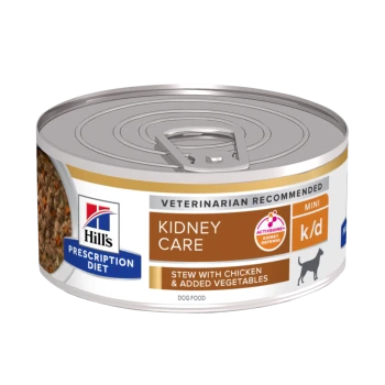 Hill's Prescription Diet Kidney Care Mini-Hundefutterdose mit Hühner-Eintopf, Gemüse und Etiketten "Vom Tierarzt empfohlen" und "k/d."